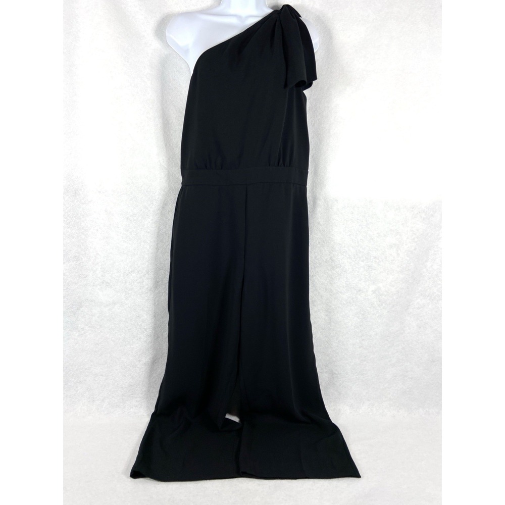 J Crew Jumpsuit Women's 6 Black One Shoulder Bow Straight Leg Minimalist